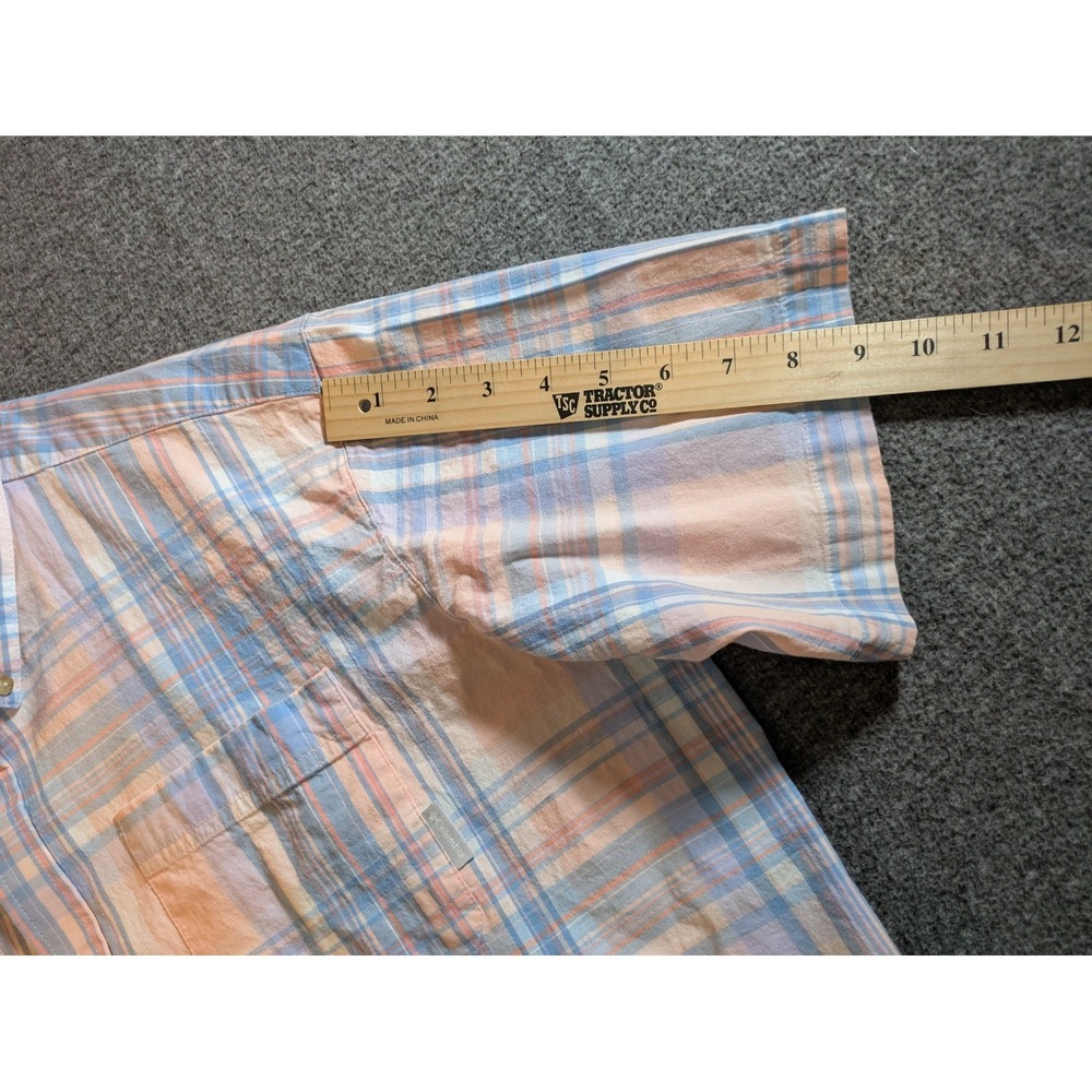 Columbia Shirt Mens Sz XL Peach & Blue Plaid Short Sleeve Button Down - Picture 4 of 11